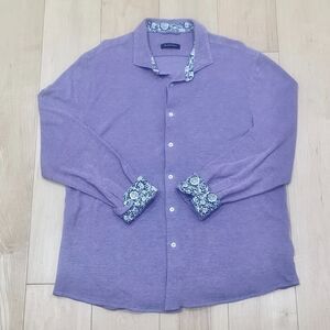 Bugatchi Long Sleeve Reverse Cuff Button Up Shirt XXL 100% Cotton